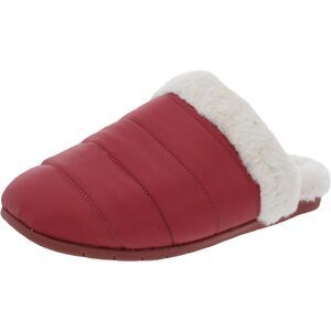 Vionic Quilted Red Faux-Fur Lined Slip-On Slippers